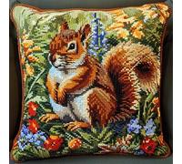 Lfynior Cross Stitch Pillow Kit Squirrel Tapestry Cushion kit 45X45cm Needlepoint Craft Set Cushion Kit pre Printed Handmade Cushion Cover Kit Stitched Cushion Kit Decorative for Adults Beginners