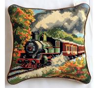 Lfynior Cross Stitch Pillow Kit Train Tapestry Cushion kit 45X45cm Needlepoint Craft Set Cushion Kit pre Printed Handmade Cushion Cover Kit Stitched Cushion Kit Decorative for Adults Beginners