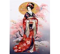 LFYNIORS Cross Stitch Kits for Adults Beginners Anime Japanese Geisha 14 Count Pre Printed Handmade Embroidery Sewing Set Needlepoint with Accessories Needlework for Home Wall Decoration 50x70cm