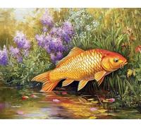LFYNIORS Cross Stitch Kits for Adults Beginners Carp Animals and Flowers 14Ct Pre Printed DIY Handmade Embroidery with Printed Pattern Needlework Sewing Craft for Home Decoration 60x80cm