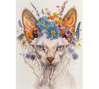 LFYNIORS Cross Stitch Kits for Adults Beginners Hairless Cat Animals and Flowers 14Ct Fabric Pre Printed Stamped DIY Embroidery Sewing Set Handmade Needlepoint for Home Decoration 40x50cm