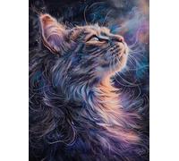 LFYNIORS Cross Stitch Kits for Kids Starry Sky and Cat Animals 14 Count Pre Printed Handmade Embroidery Sewing Set Needlepoint with Accessories Needlework for Home Wall Decoration 80x100cm