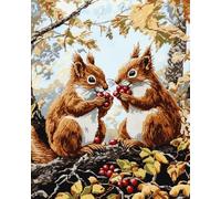 LFYNIORS Cross Stitch Kits for Kids Two Squirrel Animals 14Ct Fabric Pre Printed Stamped DIY Embroidery Sewing Set Handmade Needlepoint for Home Decoration 40x50cm