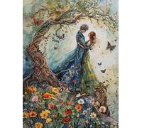 LFYNIORS Cross Stitch Kits for Kids Watercolor Fairy Tale Couple 14 Count Fabric Stamped Embroidery Sewing Craft Set Needlework DIY Handmade Needlecrafts with Accessories 50x70cm