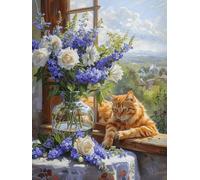 LFYNIORS Cross Stitch Starter Kits for Kids Flowers and Cat Animals 14 Count Fabric Stamped Embroidery Sewing Craft Set Needlework DIY Handmade Needlecrafts with Accessories 80x100cm