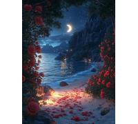 LFYNIORS DIY Bead Cross Stitch Kits Beach Rose Scenery Needlepoint Kit Beaded Cross Stitch Set with Colorful Embroidery Thread and Beads 40x50cm