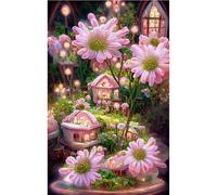 LFYNIORS DIY Bead Cross Stitch Kits Fantasy Flower Cottage Scenery Beaded Cross Stitch Full Embroidery Kit，Colorful Beads Cover The Entire Pattern Home Decor 40x50cm