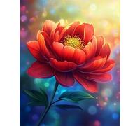 LFYNIORS DIY Bead Cross Stitch Kits Fantasy Red Peony Flowers 11Ct Bead Embroidery Kits Beaded Stamped Cross Stitch Kit with 2Mm Beads for Adults Beginners 40x50cm