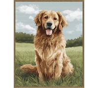 LFYNIORS DIY Bead Embroidery Kits Golden Retriever Dog Animal Portrait Beaded Cross Stitch Full Embroidery Kit，Colorful Beads Cover The Entire Pattern Home Decor 40x50cm
