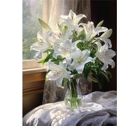LFYNIORS DIY Bead Embroidery Kits White Lilies in A Vase Needlepoint Kit Beaded Cross Stitch Set with Colorful Embroidery Thread and Beads 40x50cm