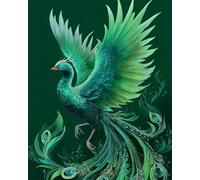 LFYNIORS DIY Beaded Cross Stitch Kits Fantasy Green Phoenix Beaded Cross Stitch Full Embroidery Kit，Colorful Beads Cover The Entire Pattern Home Decor 40x50cm