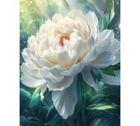 LFYNIORS DIY Beaded Cross Stitch Kits Fantasy White Peony Flowers Beadwork Craft Kit for Beginners Adults,Handmade Gifts,Starter Embroidery Set for Craft Lovers 40x50cm