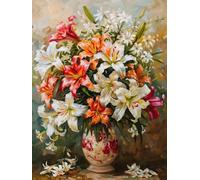 LFYNIORS DIY Beaded Cross Stitch Kits Lilies in A Vase Beaded Cross Stitch Full Embroidery Kit，Colorful Beads Cover The Entire Pattern Home Decor 40x50cm