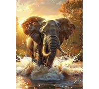 LFYNIORS DIY Beaded Cross Stitch Kits Water Elephant Animal 11Ct Bead Embroidery Kits Beaded Stamped Cross Stitch Kit with 2Mm Beads for Adults Beginners 40x50cm