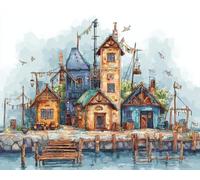 LFYNIORS DIY Beaded Cross Stitch Kits Watercolor Architectural Landscape Needlepoint Kit Beaded Cross Stitch Set with Colorful Embroidery Thread and Beads 40x50cm
