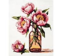 LFYNIORS DIY Beaded Embroidery Kit Pink Peonies in A Vase Needlepoint Kit Beaded Cross Stitch Set with Colorful Embroidery Thread and Beads 40x50cm