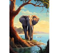 LFYNIORS DIY Beaded Embroidery Kit Seaside Elephant Animal 11Ct Bead Embroidery Kits Beaded Stamped Cross Stitch Kit with 2Mm Beads for Adults Beginners 40x50cm