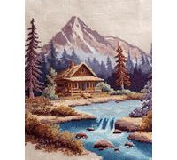 LFYNIORS DIY Beads for Embroidery Lodge Scenery 11Ct Bead Embroidery Kits Beaded Stamped Cross Stitch Kit with 2Mm Beads for Adults Beginners 40x50cm
