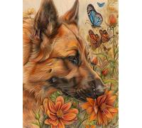 LFYNIORS Stamped Cross Stitch Kits for Beginners German Shepherd Animals and Flowers 14 Count Fabric Stamped Embroidery Sewing Craft Set Needlework DIY Handmade Needlecrafts with Accessories 50x70cm