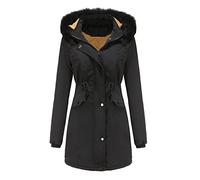 Lfzhjzc Winter Coats for Women,Winter Thick Overcoat, Classic Cotton Hoodie Jacket,Cotton Coat,Removable Cap Big Fur Collar Coat (Color : Deep black, Size : M)