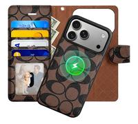 LFZLHPP Magnetic Detachable Wallet Case for iPhone 17 Pro Max, Luxury PU Leather with Card Slots, Kickstand, Wrist Strap, MagSafe Compatible, 6.9-Inch Brown