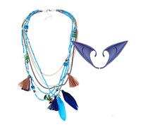 LG LOUIS GARDEN Avatar Cosplay Accessories, Soft Latex Pointed Elf Ears & Boho Feather Tassel Beads Necklace, Na'vi Anime Costume Accessories For Photo Shoot Props, Halloween Masquerade Party
