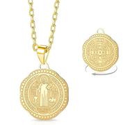LGBBTI Catholic Christian Saint Benedict Medal Necklace Stainless Steel Medalla De San Benito Pendant Bible Verse Protection Amulet Religion Jewelry for Women and Men, Gold