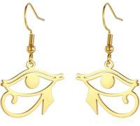 LGBBTI Crucifix Long dangle Earrings women Eye of Ra Symbol Ancient Egyptian drop earring for lovers of history stainless steel protective religious jewelry cross drop, Gold Eye of Horus Earrings