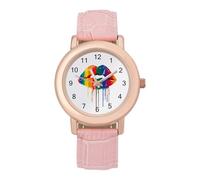 LGBT 12s Kisses Women's Easy Read Watches Flexible Three Hand Round Case Quartz Watch for Small Wrists