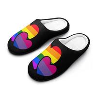 LGBT Bisexual Double Love Hearts Cotton Slipper Cozy Plush Slippers Indoor House Closed Toe Shoes Anti-Skid Comfortable 9-10（40-41）