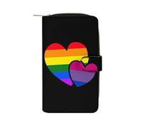 LGBT Bisexual Double Love Hearts PU Leather Wallet Cloth with 12 Card Holder Handbag Long Clutch for Men Women