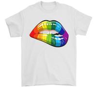 LGBT Bitten Lip Gay Pride Day Mens T-Shirt 100% Cotton White 2XL