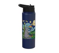 LGBT Cat Starry Night Gay Pride Month Rainbow Flag Van Gogh Stainless Steel Insulated Water Bottle