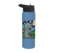LGBT Cat Starry Night Gay Pride Month Rainbow Flag Van Gogh Stainless Steel Insulated Water Bottle