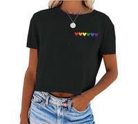 LGBT Crop T Shirt for Women Gay Pride Tshirt Cute Rainbow Hearts Graphic Tees Short Sleeve Lesbian Gay Shirt, Black, M