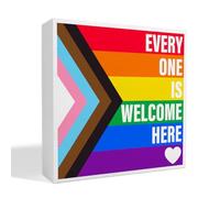 LGBT Decor Wooden Box Sign, LGBT Rainbow Pride Desk Decor for Room Home Office, LGBTQ Lesbian Gay Queer Decoration LGBT Pride Month Gifts for Men Women, Every One Is Welcome Here