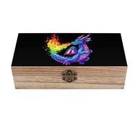 LGBT Dragon With Rainbow Flame Wooden Storage Box Keepsake Box Jewelry Box Stash Box Rustic Wood Boxes for Home Storage Container