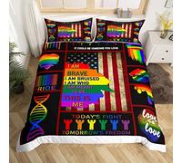 LGBT Duvet Cover Rainbow Stripe Love Bedding Set for Women Men Teens Room Pride Flag Freedom Decor Comforter Cover Set Colorful Bedspread Cover 3Pcs Zipper King Size