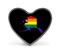 LGBT Flag Map of Alaska Cute Heart Badge for Women Men Novelty Funny Brooches Pins for Shirts Bags Hats