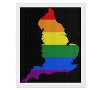 LGBT Flag Map of England Diamond 5D Painting Kits for Adult Beginners Square Full Drill DIY Wall Art Craft Decor Gift 16"x20"