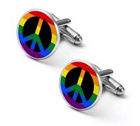 LGBT Flag Peace Sign Alloy Cufflinks Men's Classic Cuff Link Fashion Shirt Accessories for Business Party Wedding 2.0cm