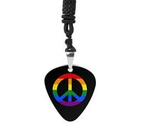 LGBT Flag Peace Sign Guitar Picks Necklace Bass Pick Pendant Vintage R&B Steel Music Jewelry for Music Lovers