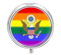 LGBT Flag United States Emblem Pill Box Portable Round Medicine Storage Boxes Pill Case Organizer for Purse Pocket Travel
