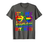 LGBT Funny It's My Birthday Bitches Gay Pride Rainbow T-Shirt, Men, Asphalt Grey, 6X-Large