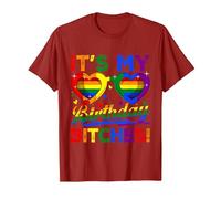 LGBT Funny It's My Birthday Bitches Gay Pride Rainbow T-Shirt, Men, Cranberry Red, Large