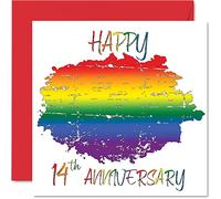 LGBT Gay 13th Anniversary Card for Husband Wife - Happy Aniversary - Happy 14th Wedding Anniversary Card for Partner, 145mm Gay Pride LGBT Greeting Cards Anniversaries