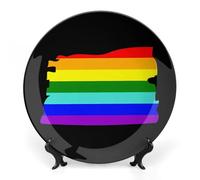 LGBT Gay Flag Bone China Decorative Plate Ceramic Wall Dinner Plates with Display Stand for Home Kitchen Decor 10inch