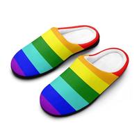 LGBT Gay Flag Cotton Slipper Anti-Skid Comfortable Cozy Plush Slippers Indoor House Closed Toe Shoes 9-10(40-41)