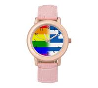 LGBT Gay Flag Greece Flag Women's Wrist Watch Fashion Wristwatches with Pink Strap Gifts for Women Mother Wife Birthday
