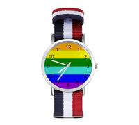 LGBT Gay Flag Wrist Watches with Scale for Men Women Casual Braided Strap Easy Reader for Work Workout